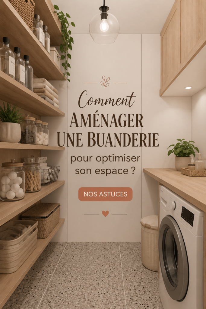 Aménagement d'une buanderie pratique avec rangements et éclairage doux.