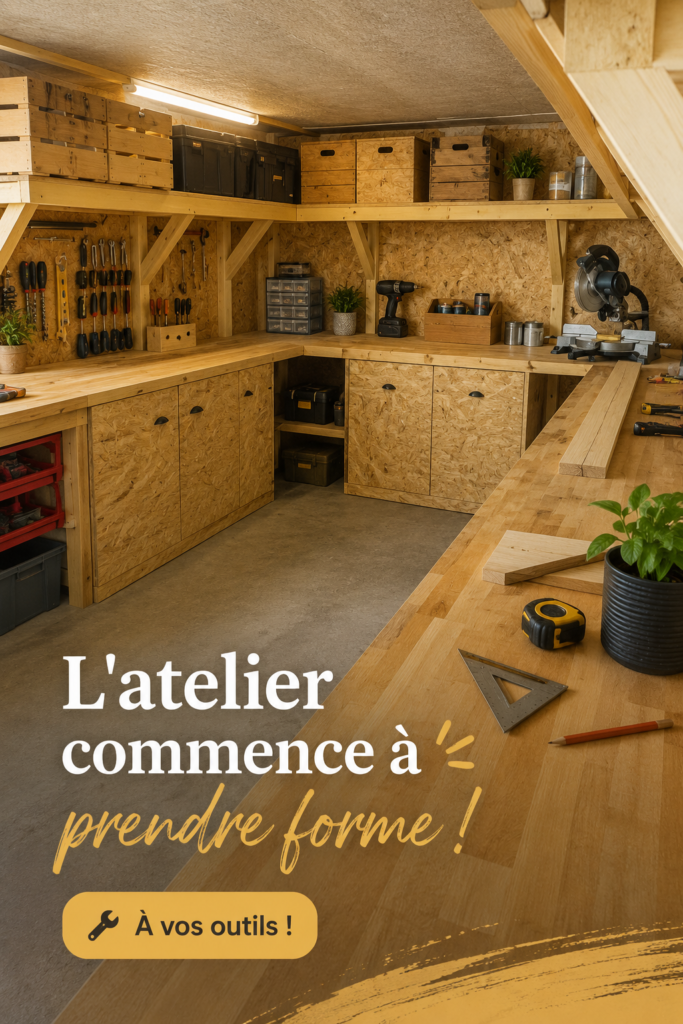 Un atelier créatif spacieux avec diverses fournitures et des décorations inspirantes.