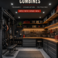 Garage aménagé en espace multi-usage avec un coin gym et un atelier créatif.