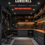 Garage aménagé en espace multi-usage avec un coin gym et un atelier créatif.