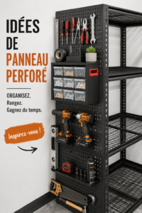 Tableau en bois pegboard élégant dans un intérieur chaleureux