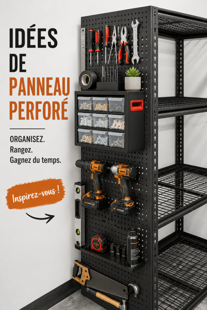Tableau en bois pegboard élégant dans un intérieur chaleureux