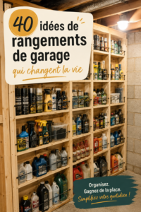 Un garage bien rangé avec des étagères et des bacs de rangement pratiques.