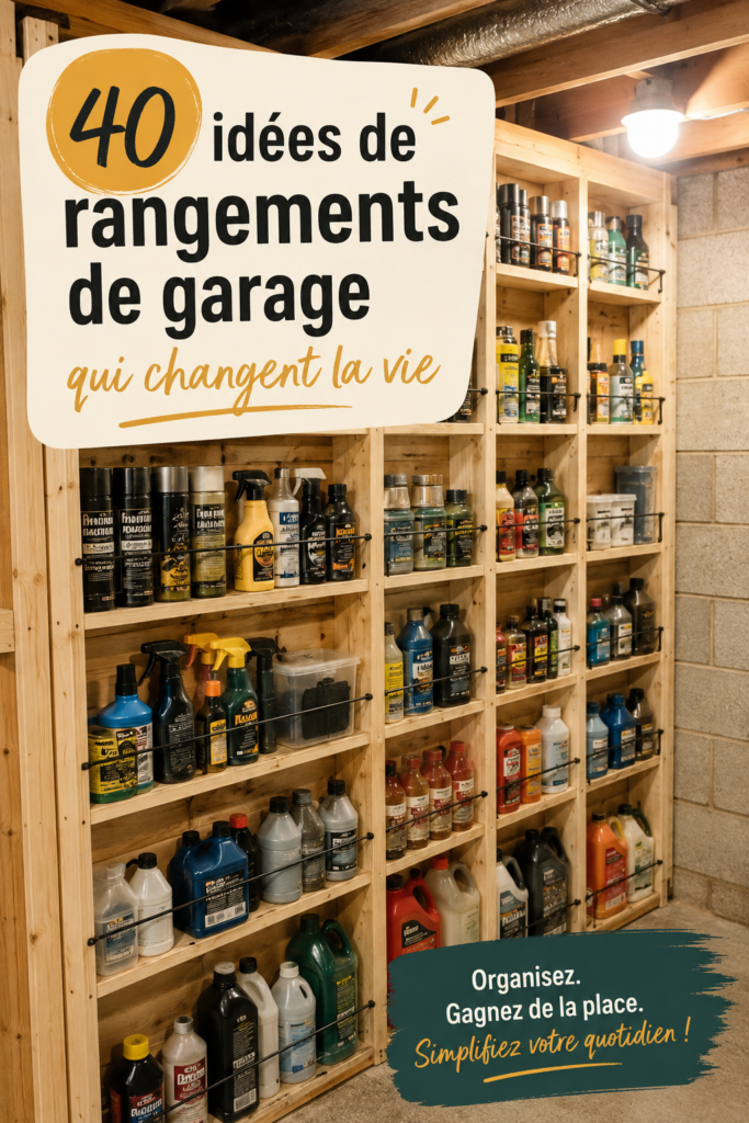 Un garage bien rangé avec des étagères et des bacs de rangement pratiques.