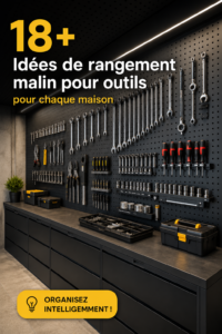 Un espace de travail organisé avec des outils bien rangés sur des étagères.