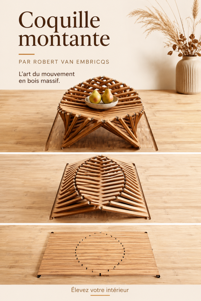 Vue d'ensemble de l'œuvre Rising Shell de Robert van Embricqs, mettant en valeur son design innovant.