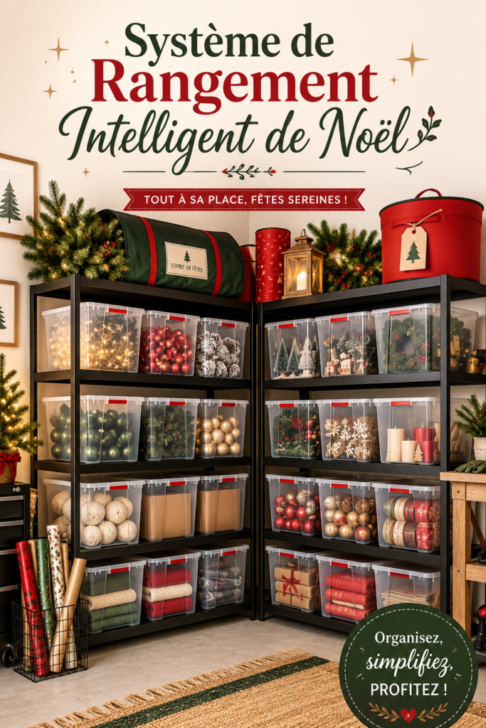 Système de rangement intelligent pour une maison organisée pendant les vacances.