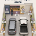 Garage bien organisé avec des zones de rangement distinctes et pratiques.