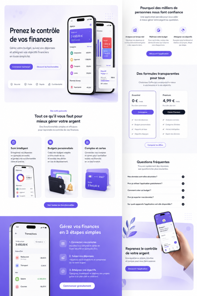 Interface de l'application TruePath montrant le suivi des dépenses.