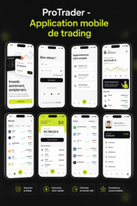 Capture d'écran d'une application de trading mobile avec interface conviviale