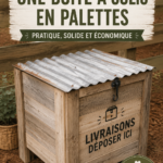 Boîte aux lettres en palettes de bois inspirante et originale au milieu d'un jardin