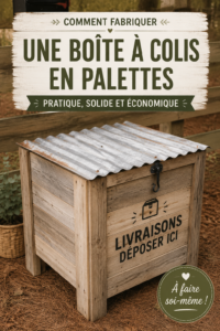 Boîte aux lettres en palettes de bois inspirante et originale au milieu d'un jardin