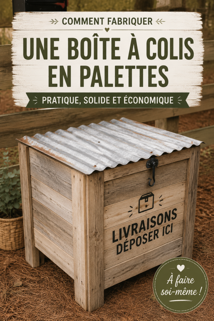 Boîte aux lettres en palettes de bois inspirante et originale au milieu d'un jardin