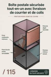 Boîte aux lettres noire élégante dans un jardin contemporain