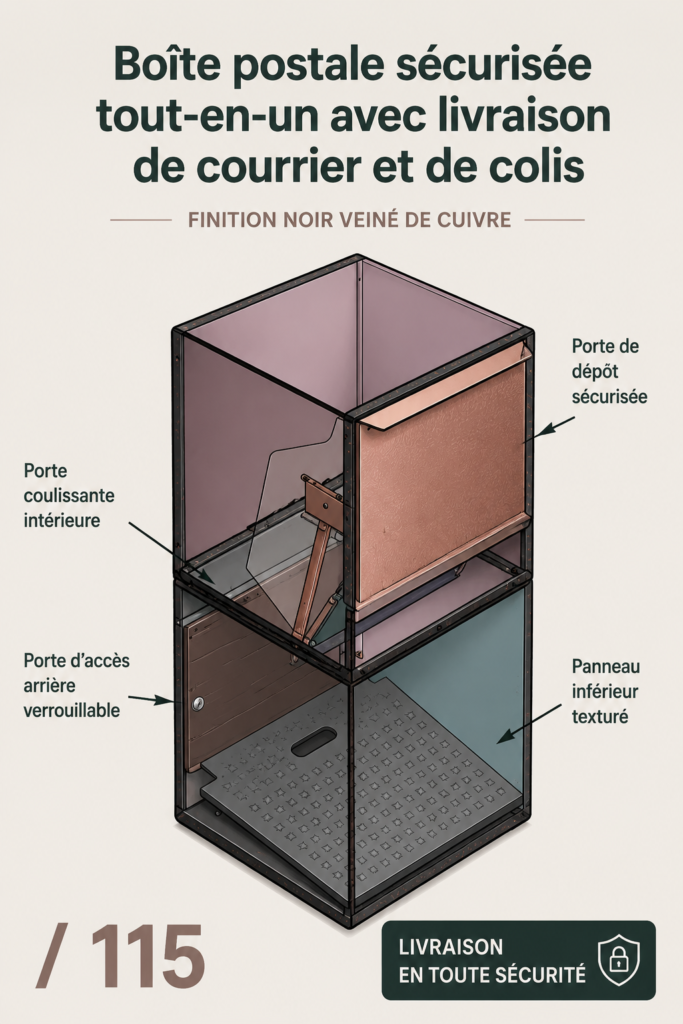 Boîte aux lettres noire élégante dans un jardin contemporain