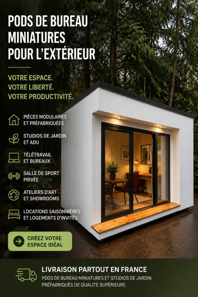 Bureau de jardin moderne et esthétique dans un environnement verdoyant