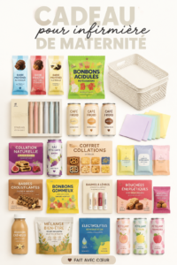 Panier cadeau coloré rempli d'articles pour les infirmières de maternité