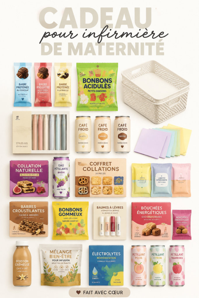 Panier cadeau coloré rempli d'articles pour les infirmières de maternité
