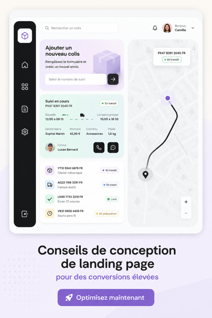 Une capture d'écran d'une landing page optimisée pour les conversions avec un design moderne.