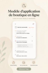 Maquette d'un design d'application mobile pour boutique en ligne.