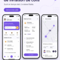Design d'une application de livraison de colis moderne, avec interface utilisateur conviviale