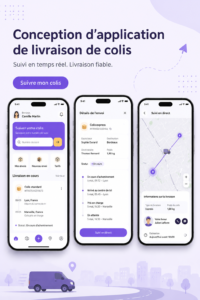 Design d'une application de livraison de colis moderne, avec interface utilisateur conviviale