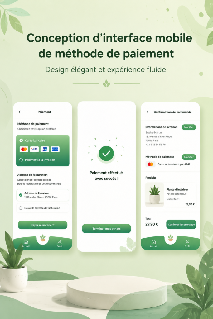 Écran de conception d'une interface de paiement mobile réalisée dans Figma
