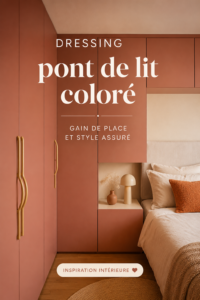Dressing coloré et stylé dans une chambre moderne avec des étagères et des tiroirs