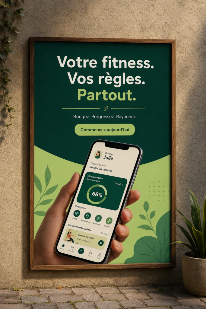 Capture d'écran de l'application FitNook montrant un programme d'exercices personnalisés.