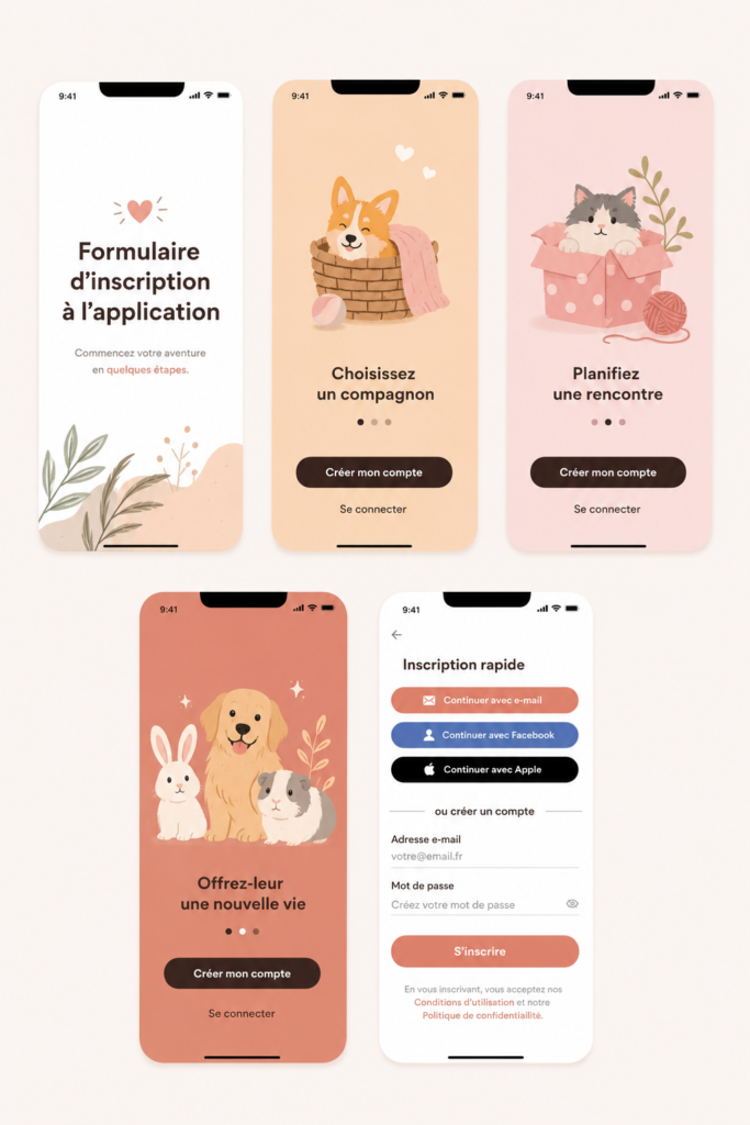Capture d'écran d'un formulaire d'inscription d'application mobile