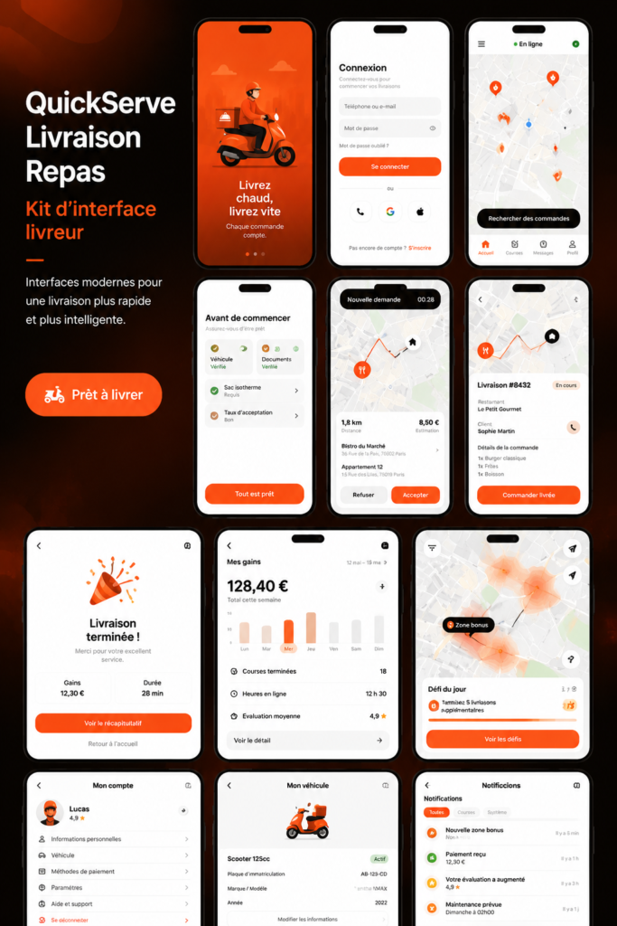 Un design moderne d'interface utilisateur pour une application de livraison alimentaire
