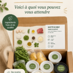 Image de kits repas variés proposés par Amazon, illustrant des ingrédients frais et des recettes faciles.