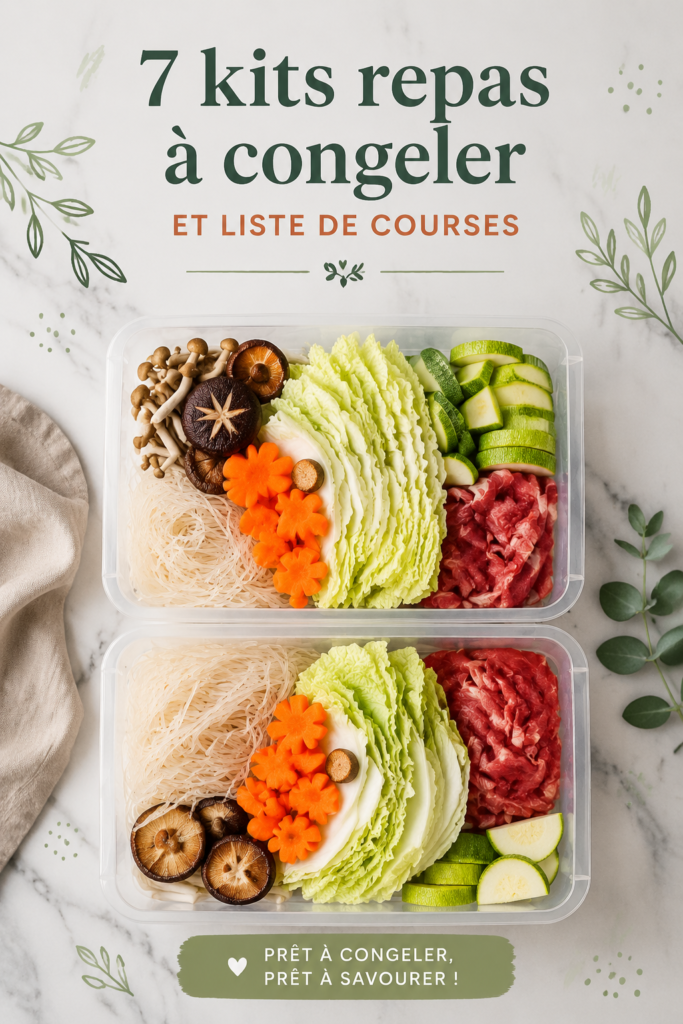 Une table avec plusieurs kits repas congelés préparés à l'avance