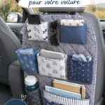 Image d'organisateurs DIY pour voiture sur un siège, montrant un intérieur bien rangé.