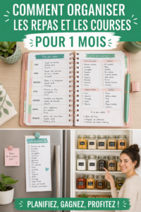 Femme souriante organisant ses repas du mois avec des notes et des recettes