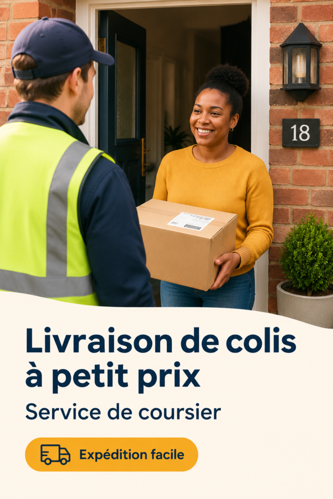 Femme souriante utilisant un service de livraison économique au Royaume-Uni