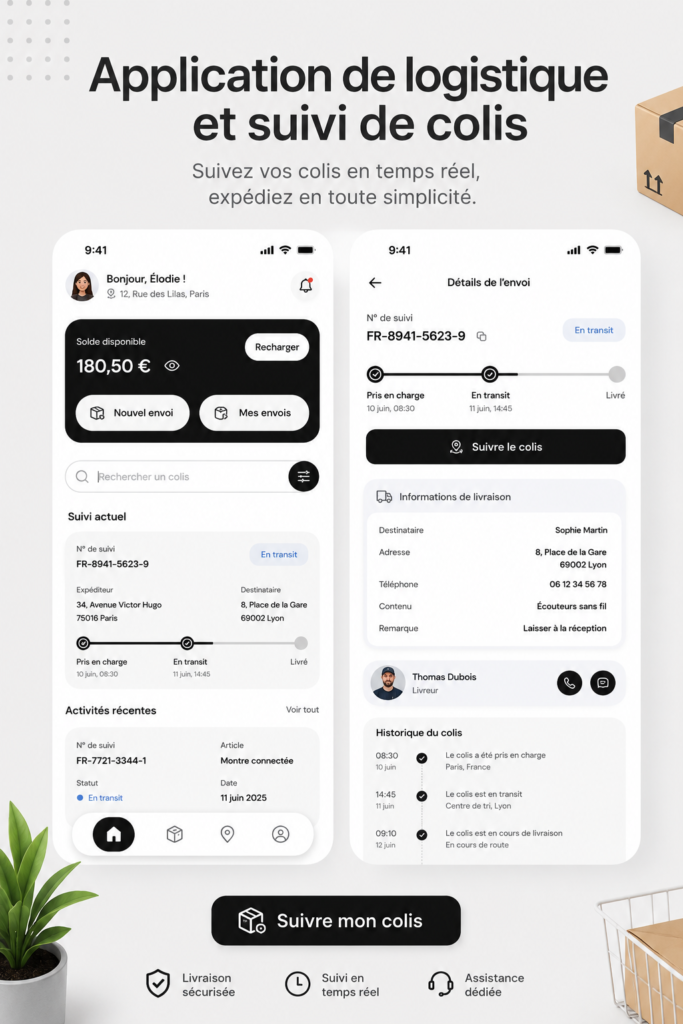 Capture d'écran d'une application de suivi de colis sur un smartphone