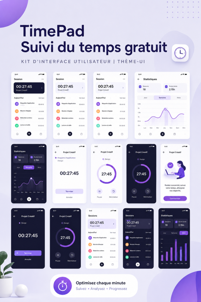 Kit d'interface TimePad sur fond clair, permettant une meilleure gestion de projet.