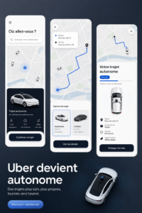 Véhicule autonome d'Uber sur la route, symbole d'une nouvelle ère dans les transports.