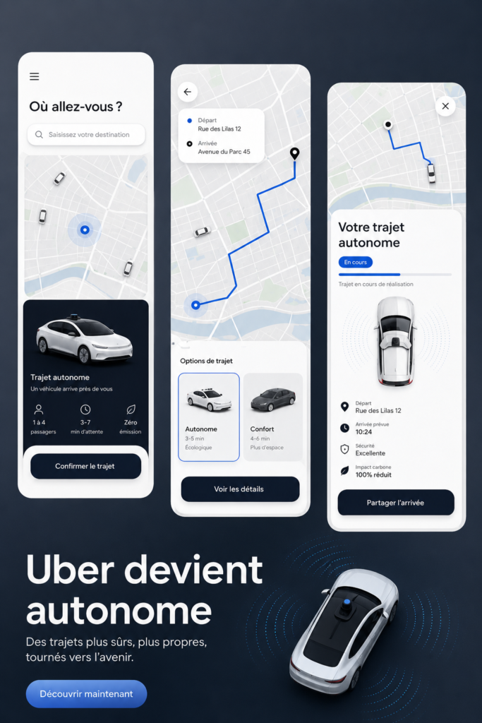 Véhicule autonome d'Uber sur la route, symbole d'une nouvelle ère dans les transports.