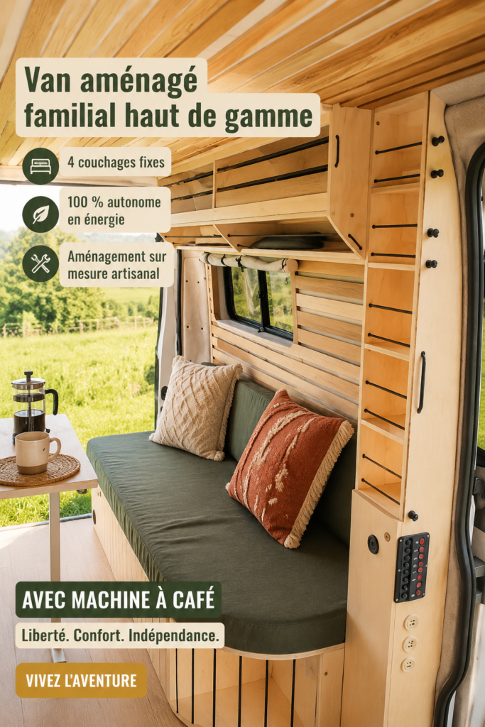 Une vue extérieure d'un van familial luxueux, conçu sur mesure.