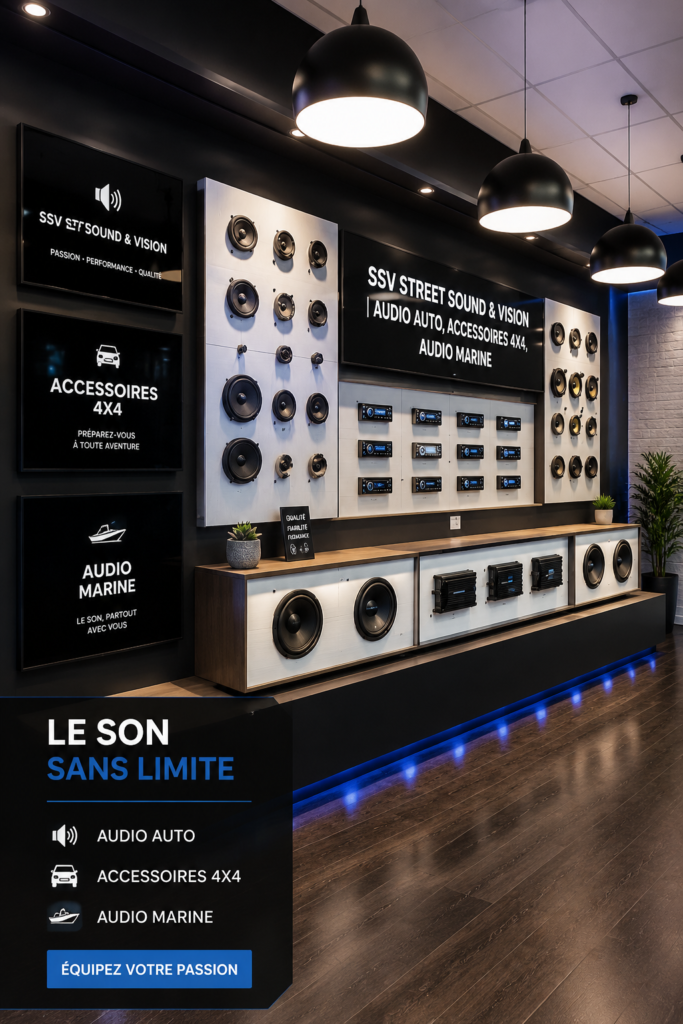 Un système audio installé dans une voiture moderne avec des accessoires SSV.