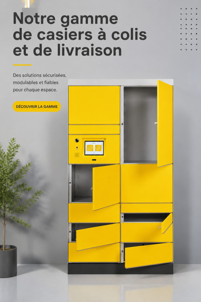 Casiers de livraison modernes, idéaux pour la réception de colis, dans un cadre pratique.