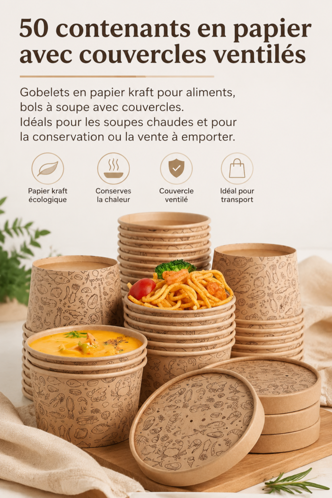 Contenants en papier pour soupes chaudes avec couvercles