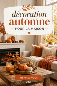 Exemple de décoration automnale chaleureuse dans un salon avec des couleurs chaudes et des objets naturels.