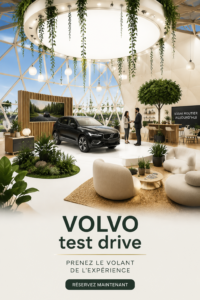 Femme conduisant une Volvo pendant un essai automobile