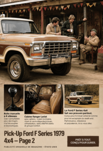 Ford F-Series 1979 dans un paysage américain paisible, mettant en valeur son design classique