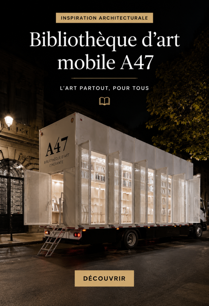 Visuel représentant la bibliothèque d'art mobile A47 avec des œuvres accessibles sur un écran.