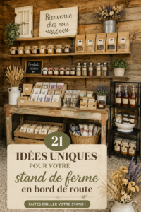 Un stand de ferme coloré avec des produits frais et des décorations attrayantes