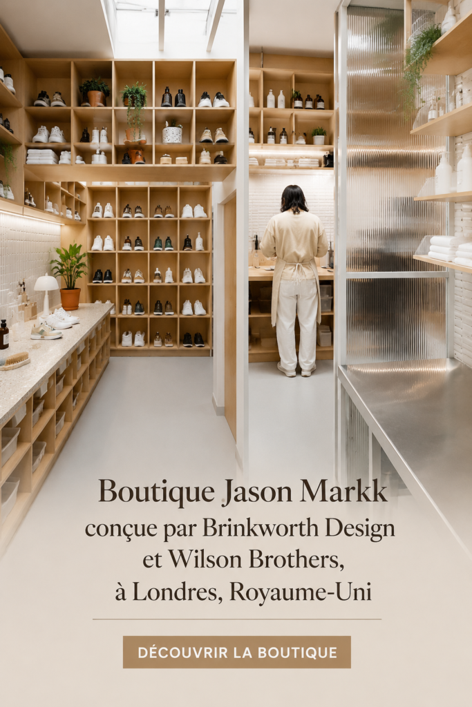 Vue extérieure du Jason Markk store à Londres, mettant en avant son design moderne et accueillant.